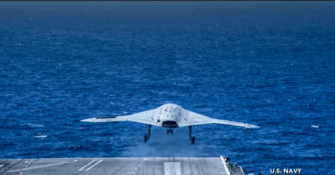 US Navy Tests Fighter Jet and Drone’s Simultaneous Takeoff from an Aircraft Carrirer