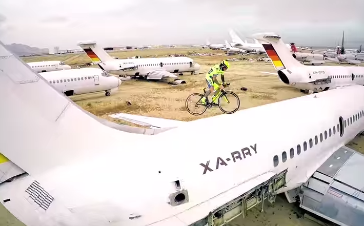 Vittorio Brumotti’s New Road Bike Freestyle Pushes the Limits in an Airplane Graveyard