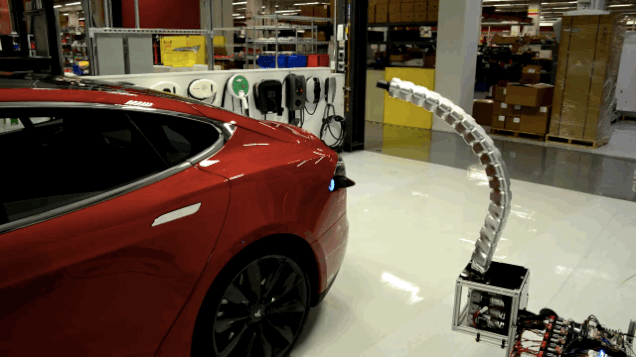 Tesla Motor’s New Snake Like Articulating Charger