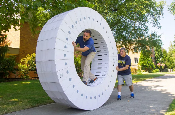 George Fox University Systems Admin Creates Crazy iWheel From 36 Empty iMac Boxes