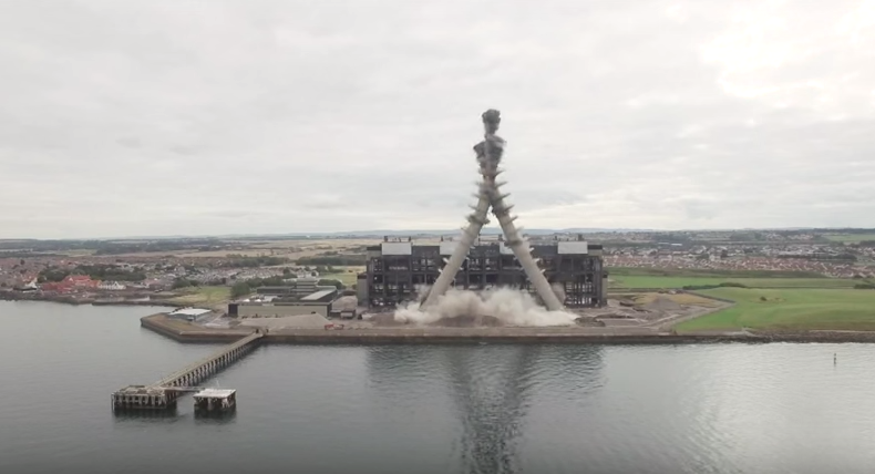 Controlled Explosion Demolishes the Iconic Cockenzie Power Station Chimneys