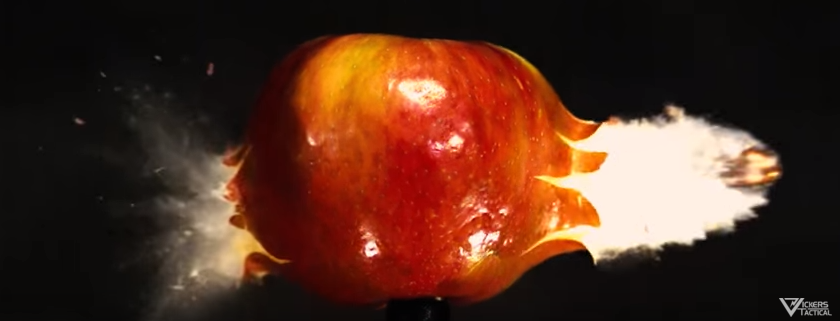 Slow Motion Bullet Goes Through a Banana, Apple, Ham, Ice Cream, and More