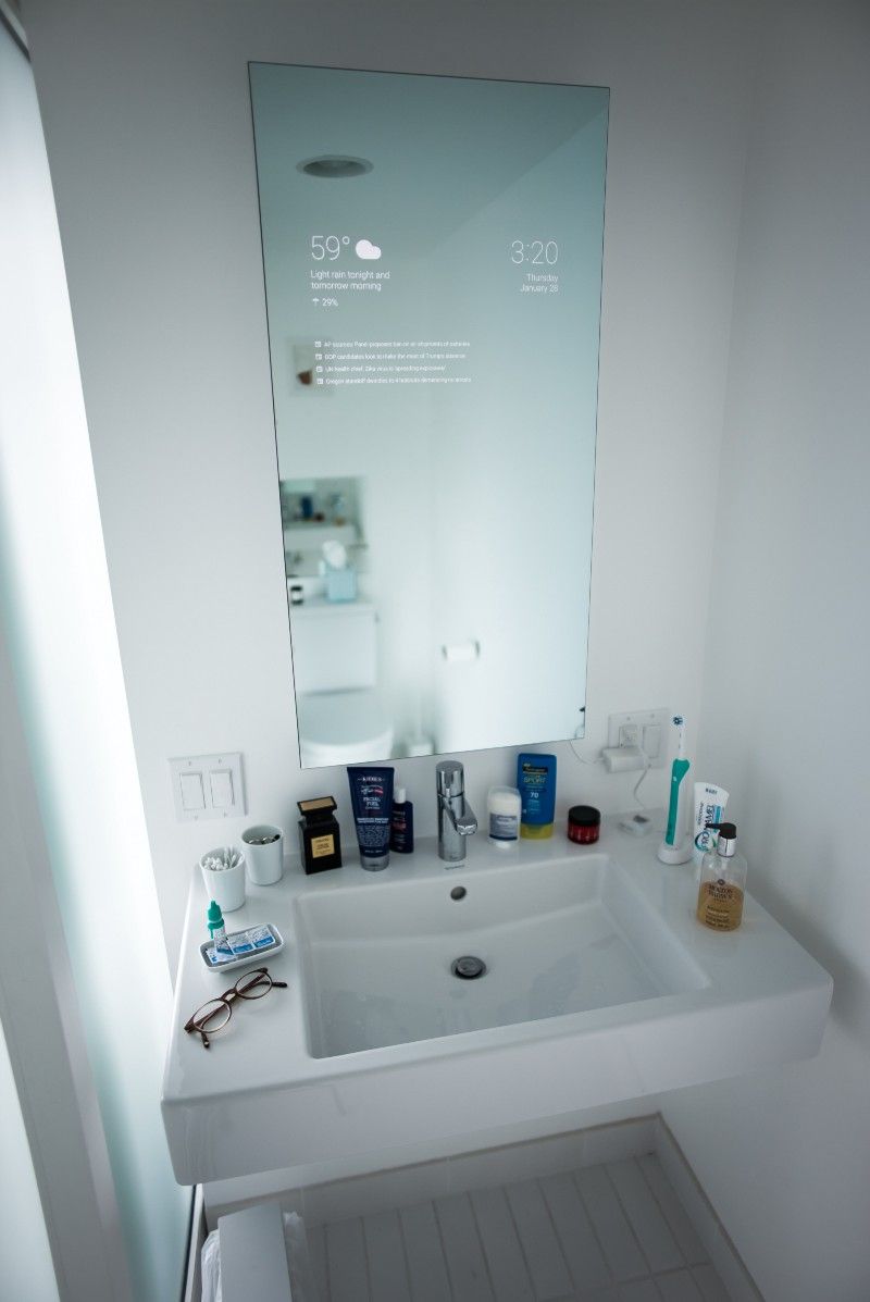 Google Software Engineer Max Braun Creates Smartphone-Like Bathroom Mirror