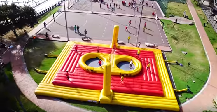 Bossaball is a New Sport With Trampolines Derived From Volleyball, Soccer, & Gymnastics